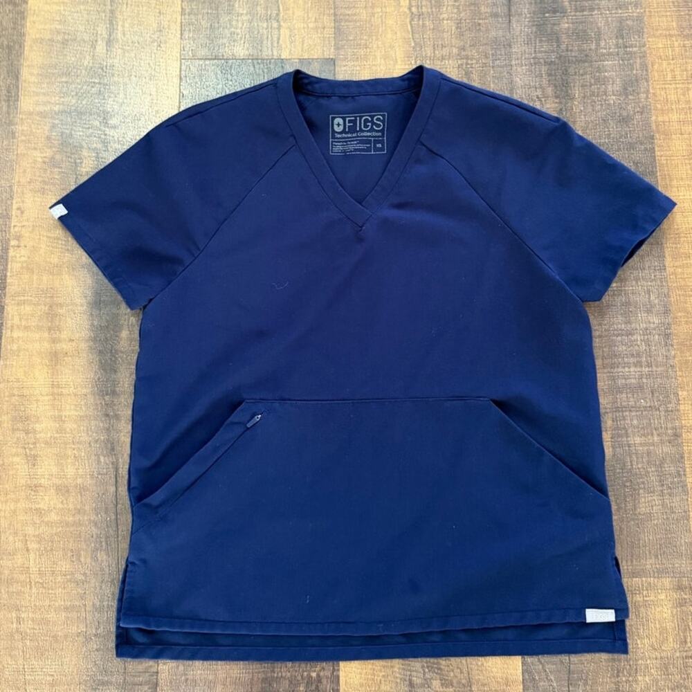 FIGS Navy Blue Technical Collection Hoodie Front Pocket V-Neck Scrub Top XS